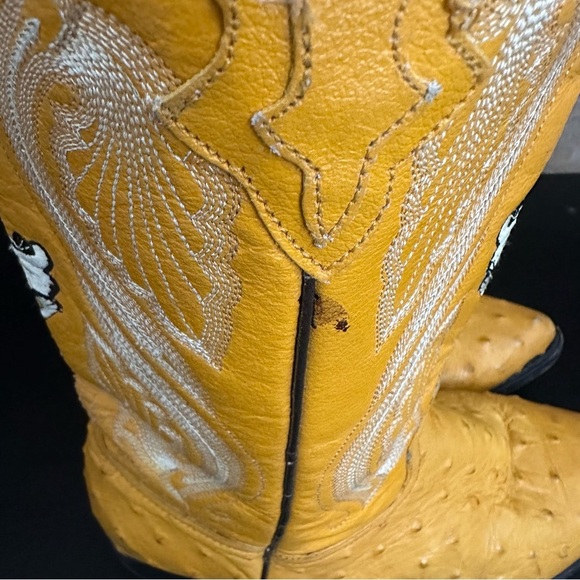 Dos De Oro Leather Western Cowboy Yellow Biker Pull On Mens Boots 7.5 Vintage - Picture 5 of 15
